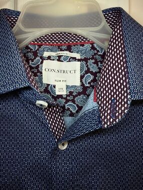 slim fit dress slacks Con.struct Men's Mini Check Performance Dress Shirt, Lilac / L16-16.5 34/35 / Slim main image 0
